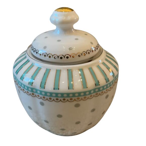 Grace Teaware Fine Porcelain Creamer & Sugar Aqua Blue & White Dots Stripes New - Picture 12 of 16